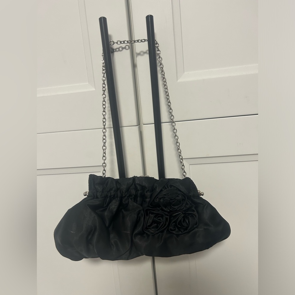 White House Black Market Black Floral Hand Clutch Purse